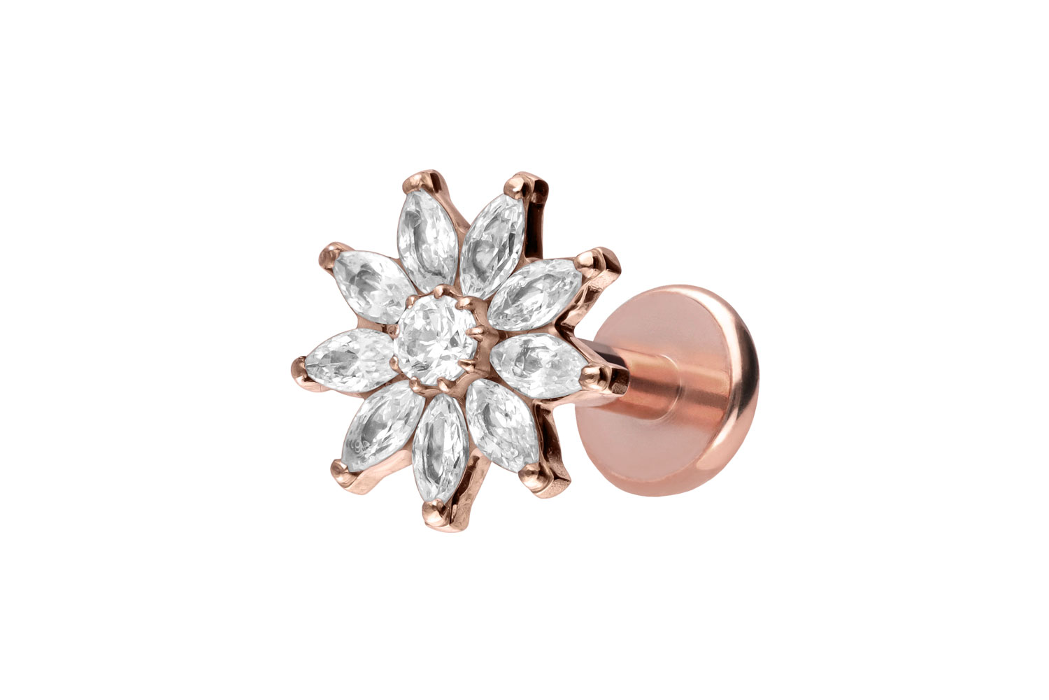 Titan Labret Piercing mit Push Fit KRISTALLBLUME